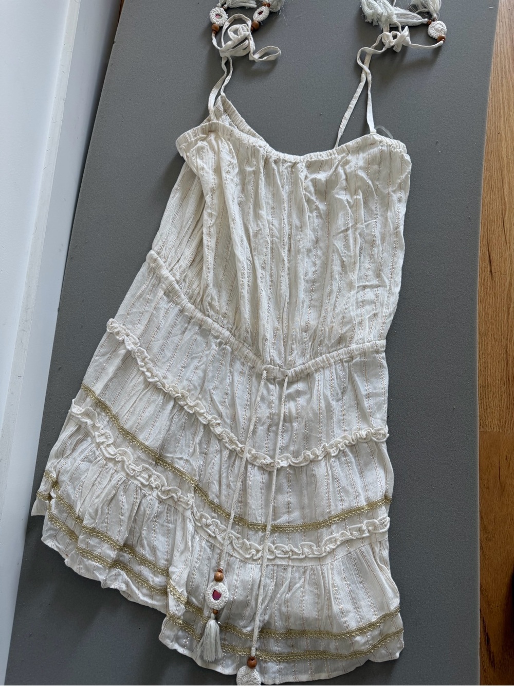 Ramy Brook Cream Tiered Crochet-Trim Swim Coverup
